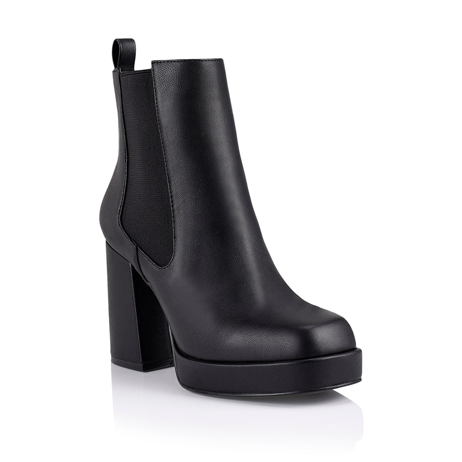 Ava Platform Ankle Boots - Black Smooth