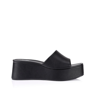 Millie Flatform Slides Black Smooth Verali Shoes