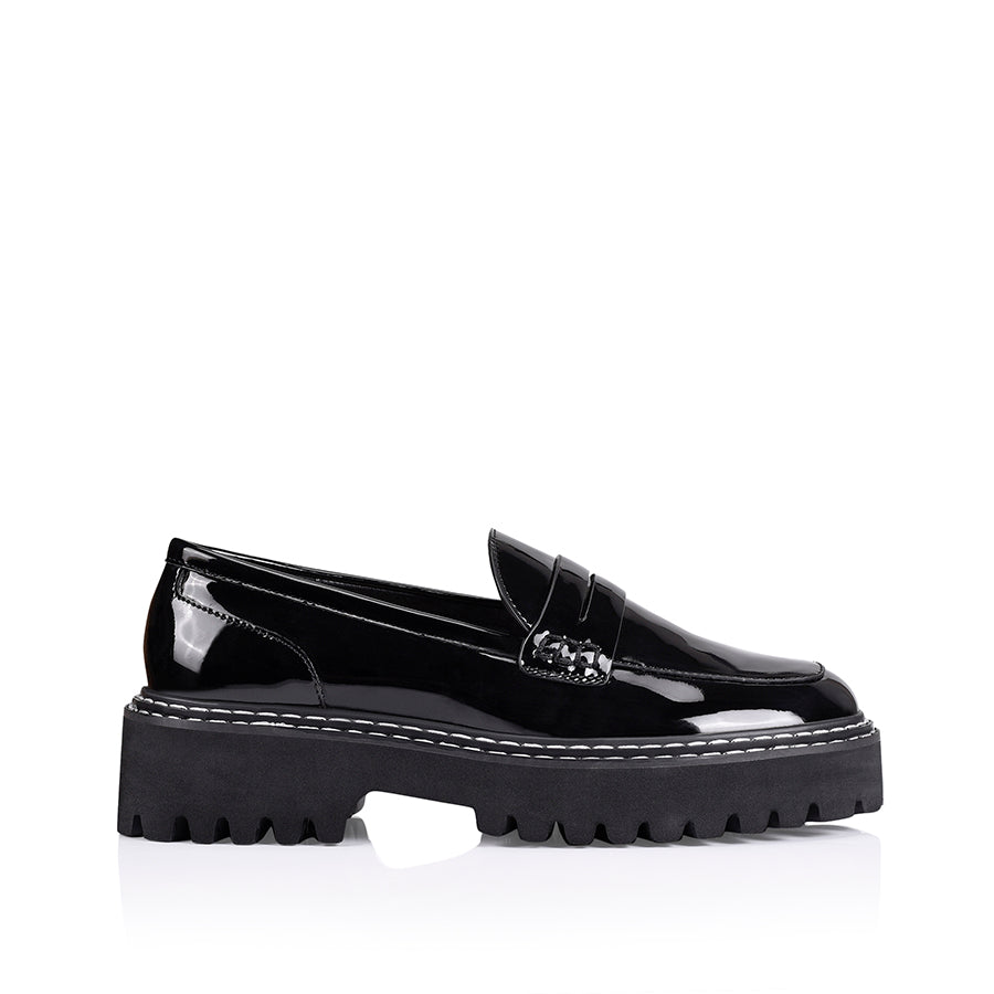 Women's Neo Black Patent Chunky Loafers Verali Shoes