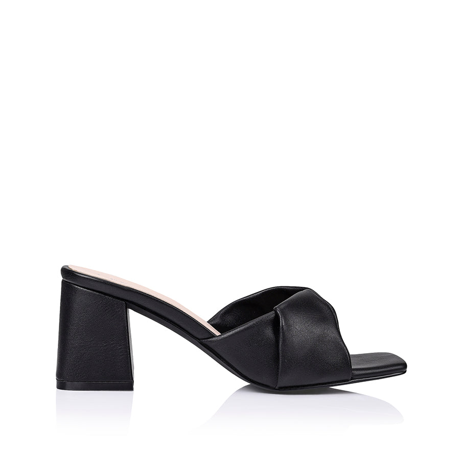 Stella Block Heel Mules - Black Smooth