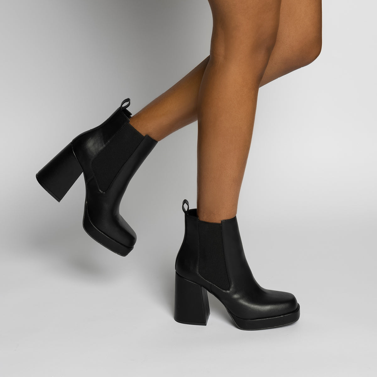 Ava Platform Ankle Boots - Black Smooth