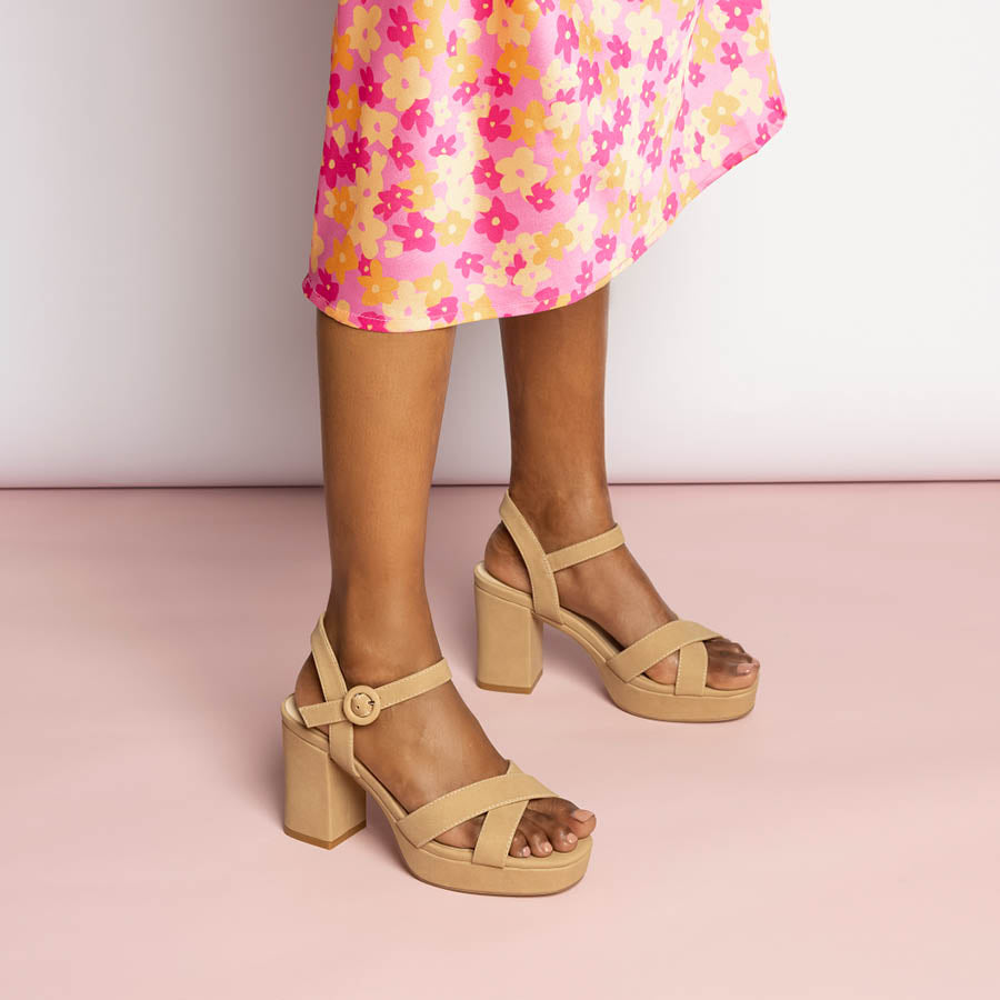 Heppell Platform Heels - Beige Nubuck