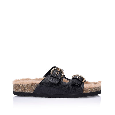 Xyla Foot Bed Faux Fur Slides Black Verali Shoes