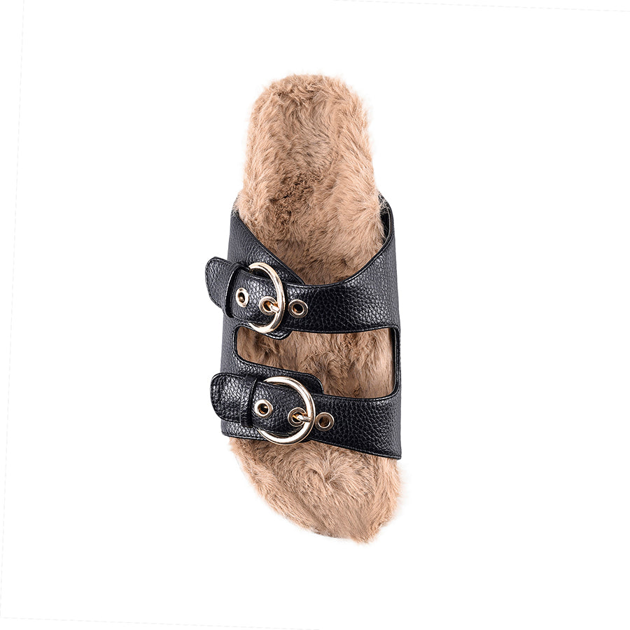 Faux fur online slides black